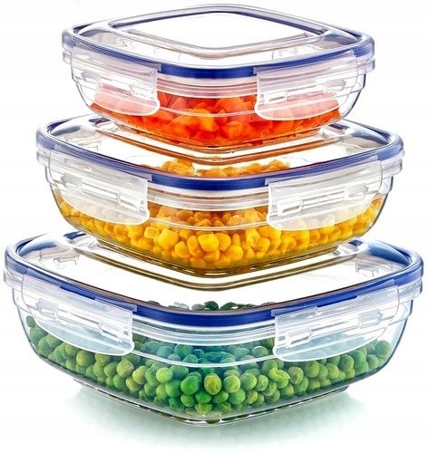 Kpl pojemników do żywności kwadrat 600,1025,1700 ml transparent Katex Kpl pojemników do żywności kwadrat 600,1025,1700 ml transparent Katex