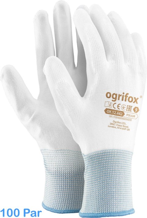 Rękawice robocze / Białe / OX-POLIUR_WW - 100 par (9 - L) OGRIFOX Rękawice robocze / Białe / OX-POLIUR_WW - 100 par (9 - L) OGRIFOX