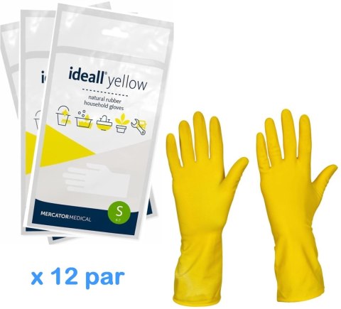 Rękawice Gospodarcze Lateksowe / Żółte / Ideall Yellow - 12 par (S 6-7) MERCATOR Rękawice Gospodarcze Lateksowe / Żółte / Ideall Yellow - 12 par (S 6-7) MERCATOR