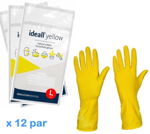 Rękawice Gospodarcze Lateksowe / Żółte / Ideall Yellow - 12 par (S 6-7) MERCATOR Rękawice Gospodarcze Lateksowe / Żółte / Ideall Yellow - 12 par (S 6-7) MERCATOR