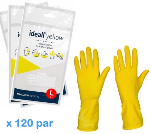 Rękawice Gospodarcze Lateksowe / Żółte / Ideall Yellow - 120 par (L 8-9) MERCATOR Rękawice Gospodarcze Lateksowe / Żółte / Ideall Yellow - 120 par (L 8-9) MERCATOR