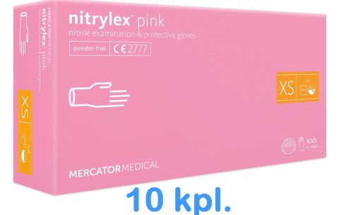 Rękawice Nitrylowe 100 sztuk / Różowe / Nitrylex Pink - 10 szt. (XL 9-10) MERCATOR Rękawice Nitrylowe 100 sztuk / Różowe / Nitrylex Pink - 10 szt. (XL 9-10) MERCATOR