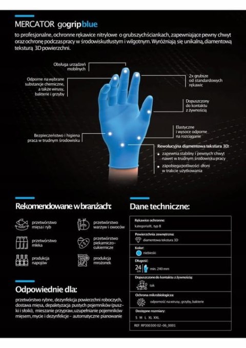 Rękawice Nitrylowe 50 szt. Gogrip Blue (10 - XL) MERCATOR Rękawice Nitrylowe 50 szt. Gogrip Blue (10 - XL) MERCATOR