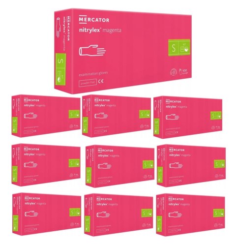 Rękawice Nitrylowe 100 szt. Nitrylex Magenta - 10 szt. (XL 9-10) MERCATOR Rękawice Nitrylowe 100 szt. Nitrylex Magenta - 10 szt. (XL 9-10) MERCATOR