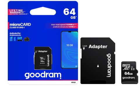 GOODRAM Karta Pamięci MicroSD 64GB CL10 UHS I + Adapter GOODRAM GOODRAM Karta Pamięci MicroSD 64GB CL10 UHS I + Adapter GOODRAM