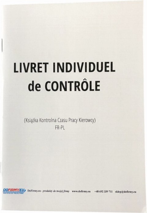 Książka czasu pracy kierowcy FRANCJA - LIVRET INDIVIDUEL DE CONTROLE - 30 szt. PAKO Książka czasu pracy kierowcy FRANCJA - LIVRET INDIVIDUEL DE CONTROLE - 30 szt. PAKO
