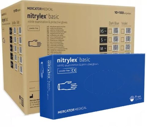 Rękawice Nitrylowe 100 szt. Nitrylex Basic Dark Blue - 10 kpl. (M 7-8) MERCATOR Rękawice Nitrylowe 100 szt. Nitrylex Basic Dark Blue - 10 kpl. (M 7-8) MERCATOR
