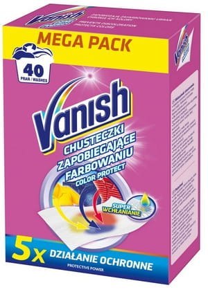 VANISH Color Protect - Chusteczki wyłapujące barwnik, 40 prań VANISH VANISH Color Protect - Chusteczki wyłapujące barwnik, 40 prań VANISH