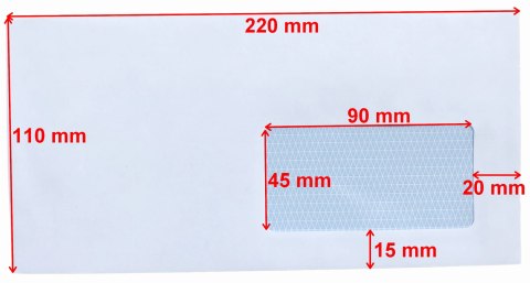 Koperta DL biała SK samoklejąca 110x220 mm - okienko 90x45 mm - 250 szt. PAKO Koperta DL biała SK samoklejąca 110x220 mm - okienko 90x45 mm - 250 szt. PAKO