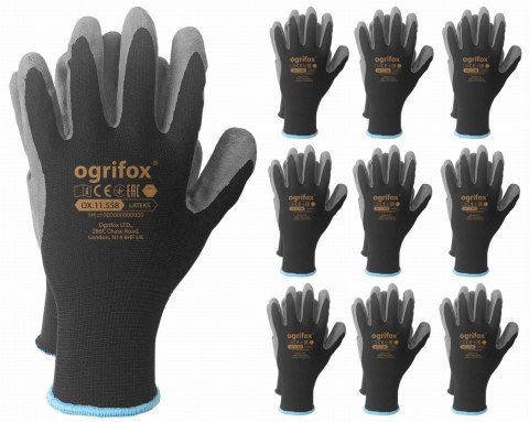 Rękawice robocze / Czarne / OX-LATEKS_BS - 10 Par (7 - S) OGRIFOX Rękawice robocze / Czarne / OX-LATEKS_BS - 10 Par (7 - S) OGRIFOX