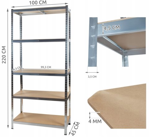 Regał magazynowy 220x100x45 cm - 5 Półek PAKO Regał magazynowy 220x100x45 cm - 5 Półek PAKO