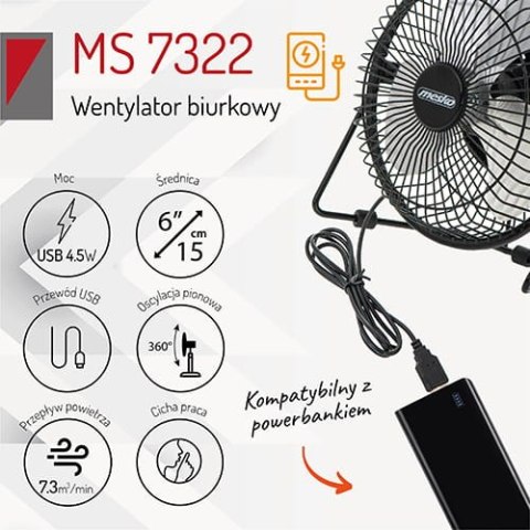 Wentylator Biurkowy USB 15cm MESKO MS 7322 Mesko Wentylator Biurkowy USB 15cm MESKO MS 7322 Mesko