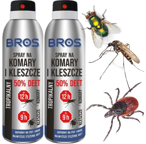 BROS - spray na komary i kleszcze 50% DEET 90ml - 2 szt. BROS BROS - spray na komary i kleszcze 50% DEET 90ml - 2 szt. BROS