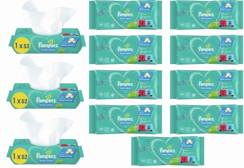 PAMPERS Chusteczki Nawilżane Fresh Clean 52 szt. - 12 op. Pampers PAMPERS Chusteczki Nawilżane Fresh Clean 52 szt. - 12 op. Pampers