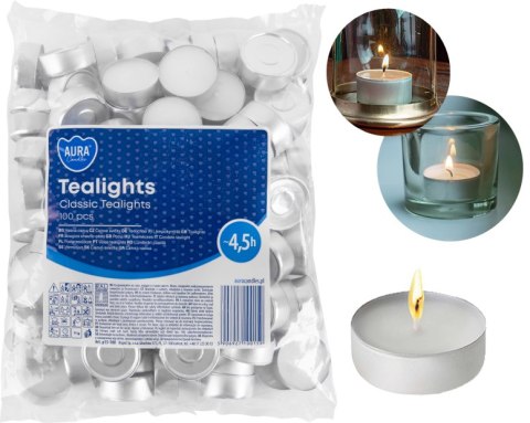 AURA Podgrzewacze Tealights Classic 4,5h 100 szt. p15-100 AURA AURA Podgrzewacze Tealights Classic 4,5h 100 szt. p15-100 AURA