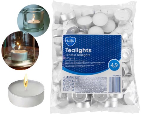 AURA Podgrzewacze Tealights Classic 4,5h 100 szt. p15-100 AURA AURA Podgrzewacze Tealights Classic 4,5h 100 szt. p15-100 AURA