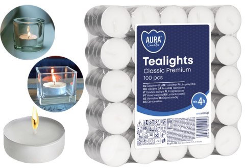 AURA Podgrzewacze Tealights Classic Premium 4h 100 szt. pf11-100s AURA AURA Podgrzewacze Tealights Classic Premium 4h 100 szt. pf11-100s AURA