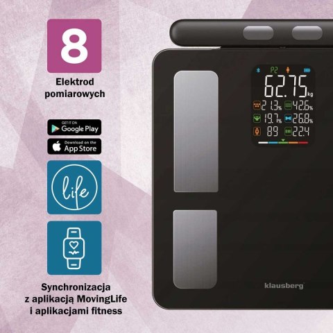 ANALITYCZNA WAGA ŁAZIENKOWA SMART IOS ANDROID KLAUSBERG KB-7856 KLAUSBERG ANALITYCZNA WAGA ŁAZIENKOWA SMART IOS ANDROID KLAUSBERG KB-7856 KLAUSBERG