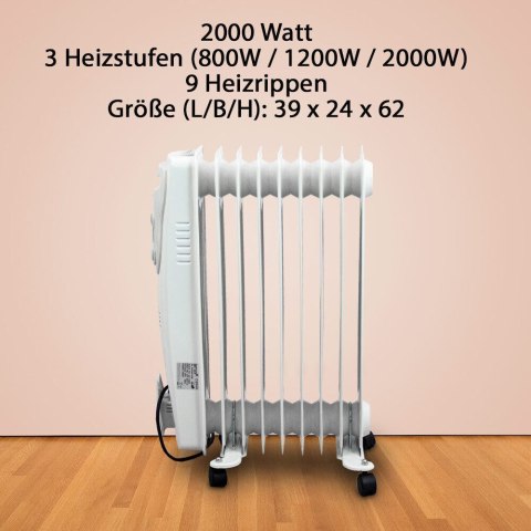 BITUXX Elektryczny grzejnik olejowy 2000 Watt 9 żeber Bituxx BITUXX Elektryczny grzejnik olejowy 2000 Watt 9 żeber Bituxx