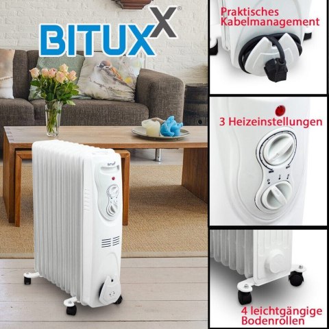 BITUXX Elektryczny grzejnik olejowy 2500 W 11 żeber biały Bituxx BITUXX Elektryczny grzejnik olejowy 2500 W 11 żeber biały Bituxx