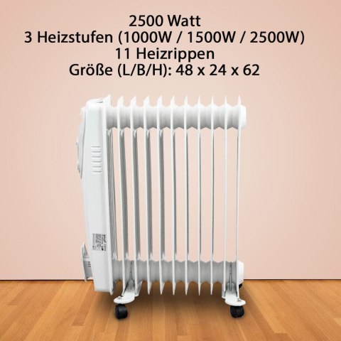 BITUXX Elektryczny grzejnik olejowy 2500 W 11 żeber biały Bituxx BITUXX Elektryczny grzejnik olejowy 2500 W 11 żeber biały Bituxx