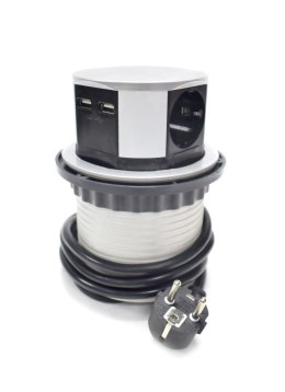 CHOWANE GNIAZDO STOŁOWE 4 GNIAZDA Z USB SREBRNE 1,5 M DO BIURA I DOMU Bituxx