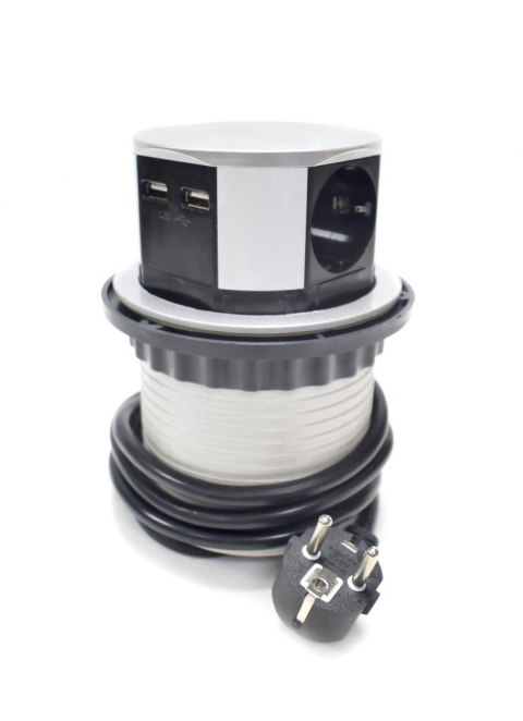 CHOWANE GNIAZDO STOŁOWE 4 GNIAZDA Z USB SREBRNE 1,5 M DO BIURA I DOMU Bituxx CHOWANE GNIAZDO STOŁOWE 4 GNIAZDA Z USB SREBRNE 1,5 M DO BIURA I DOMU Bituxx
