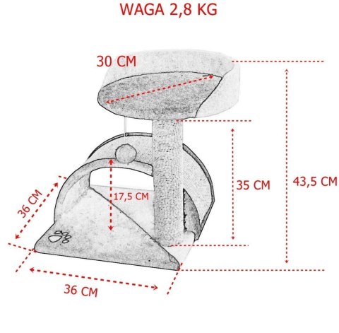 Drapak dla kota Legowisko+Budka biało-beżowy 43cm Bituxx Drapak dla kota Legowisko+Budka biało-beżowy 43cm Bituxx