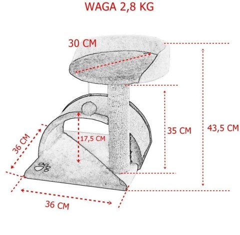 Drapak dla kota Legowisko+Budka biało-siwy 43cm Bituxx Drapak dla kota Legowisko+Budka biało-siwy 43cm Bituxx