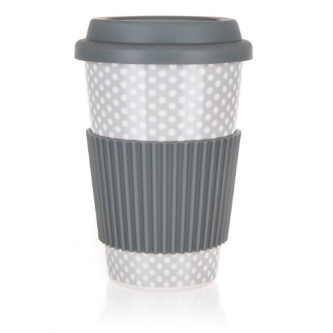 KUBEK CERAMICZNY 400ml Z POKRYWĄ SILIKONOWĄ BANQUET GO szary BANQUET KUBEK CERAMICZNY 400ml Z POKRYWĄ SILIKONOWĄ BANQUET GO szary BANQUET