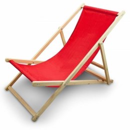 LEŻAK PLAŻOWY OGRODOWY DREWNIANY SKŁADANY REGULOWANY CZERWONY Bituxx