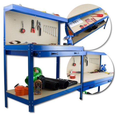 Solidny Stół Warsztatowy z Szufladą Haki Uchwyty 100 kg 115x55 cm Duży blat E-hurtownia Solidny Stół Warsztatowy z Szufladą Haki Uchwyty 100 kg 115x55 cm Duży blat E-hurtownia