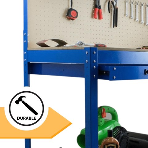 Solidny Stół Warsztatowy z Szufladą Haki Uchwyty 100 kg 115x55 cm Duży blat E-hurtownia Solidny Stół Warsztatowy z Szufladą Haki Uchwyty 100 kg 115x55 cm Duży blat E-hurtownia