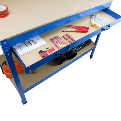 Solidny Stół Warsztatowy z Szufladą Haki Uchwyty 100 kg 115x55 cm Duży blat E-hurtownia Solidny Stół Warsztatowy z Szufladą Haki Uchwyty 100 kg 115x55 cm Duży blat E-hurtownia