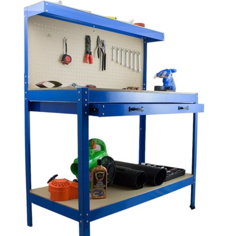 Solidny Stół Warsztatowy z Szufladą Haki Uchwyty 100 kg 115x55 cm Duży blat E-hurtownia Solidny Stół Warsztatowy z Szufladą Haki Uchwyty 100 kg 115x55 cm Duży blat E-hurtownia