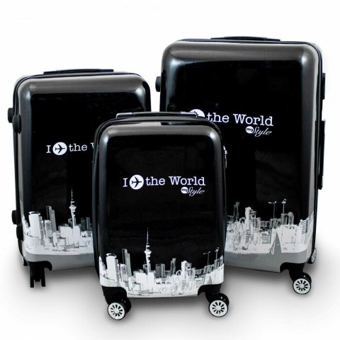 Walizki zestaw czarno biale Fly the World Bituxx Walizki zestaw czarno biale Fly the World Bituxx
