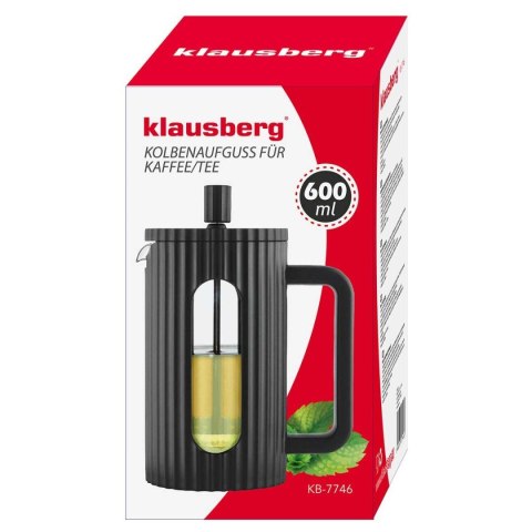 ZAPARZACZ TŁOKOWY DO KAWY/HERBATY 600ml KLAUSBERG KB-7746 CZARNY KLAUSBERG ZAPARZACZ TŁOKOWY DO KAWY/HERBATY 600ml KLAUSBERG KB-7746 CZARNY KLAUSBERG