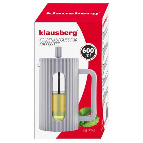 ZAPARZACZ TŁOKOWY DO KAWY/HERBATY 600ml KLAUSBERG KB-7747 SZARY KLAUSBERG ZAPARZACZ TŁOKOWY DO KAWY/HERBATY 600ml KLAUSBERG KB-7747 SZARY KLAUSBERG