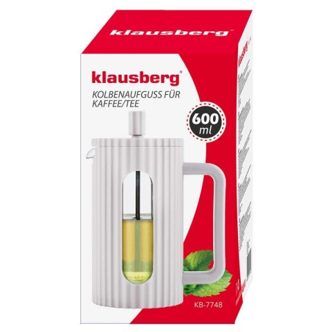 ZAPARZACZ TŁOKOWY DO KAWY/HERBATY 600ml KLAUSBERG KB-7748 BIAŁY KLAUSBERG ZAPARZACZ TŁOKOWY DO KAWY/HERBATY 600ml KLAUSBERG KB-7748 BIAŁY KLAUSBERG