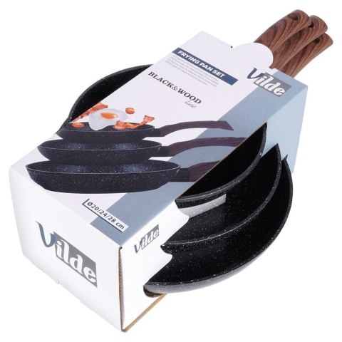ZESTAW 3 PATELNI GRANITOWYCH BLACK&WOOD 20/24/28 cm 199011 VILDE ZESTAW 3 PATELNI GRANITOWYCH BLACK&WOOD 20/24/28 cm 199011 VILDE