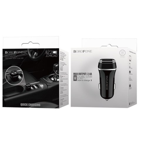Borofone - ładowarka samochodowa 2x USB, czarny Borofone Borofone - ładowarka samochodowa 2x USB, czarny Borofone