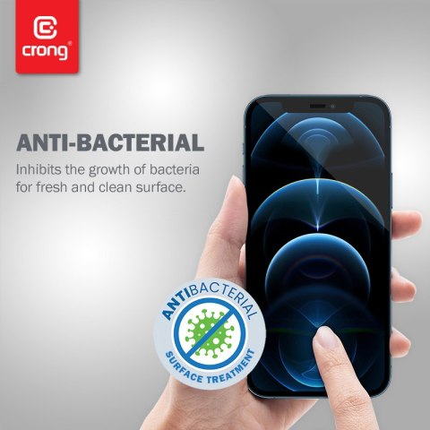 Crong Anti-Bacterial 3D Armour Glass - Szkło hartowane 9H na cały ekran iPhone 12 Pro Max + ramka instalacyjna Crong Crong Anti-Bacterial 3D Armour Glass - Szkło hartowane 9H na cały ekran iPhone 12 Pro Max + ramka instalacyjna Crong