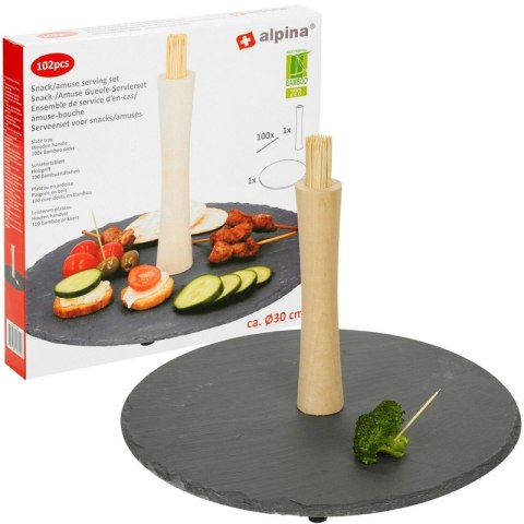 Alpina - Zestaw do serwowania przekąsek 30 cm (taca i patyczki) Alpina Alpina - Zestaw do serwowania przekąsek 30 cm (taca i patyczki) Alpina
