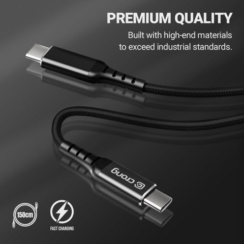 Crong Armor Link - Kabel 60W PD 3A USB-C do USB-C 150cm (czarny) Crong Crong Armor Link - Kabel 60W PD 3A USB-C do USB-C 150cm (czarny) Crong