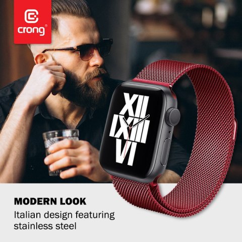 Crong Milano Steel - Pasek ze stali nierdzewnej do Apple Watch 38/40/41/42 mm (czerwony) Crong Crong Milano Steel - Pasek ze stali nierdzewnej do Apple Watch 38/40/41/42 mm (czerwony) Crong