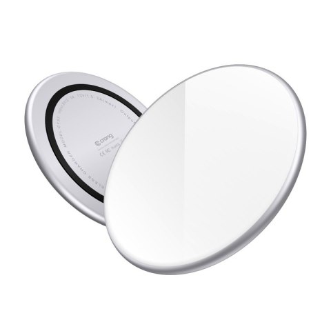Crong PowerSpot Fast Wireless Charger - Aluminiowa ładowarka bezprzewodowa Qi 15W USB-C z powłoką ze szkła hartowanego (Silver W Crong Crong PowerSpot Fast Wireless Charger - Aluminiowa ładowarka bezprzewodowa Qi 15W USB-C z powłoką ze szkła hartowanego (Silver W Crong