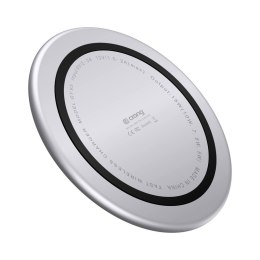 Crong PowerSpot Fast Wireless Charger - Aluminiowa ładowarka bezprzewodowa Qi 15W USB-C z powłoką ze szkła hartowanego (Silver W Crong