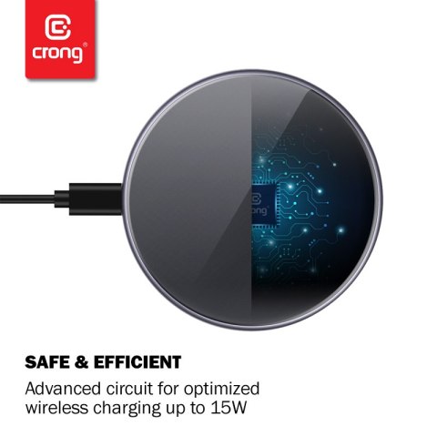 Crong PowerSpot Fast Wireless Charger - Aluminiowa ładowarka bezprzewodowa Qi 15W USB-C z powłoką ze szkła hartowanego (Silver W Crong Crong PowerSpot Fast Wireless Charger - Aluminiowa ładowarka bezprzewodowa Qi 15W USB-C z powłoką ze szkła hartowanego (Silver W Crong