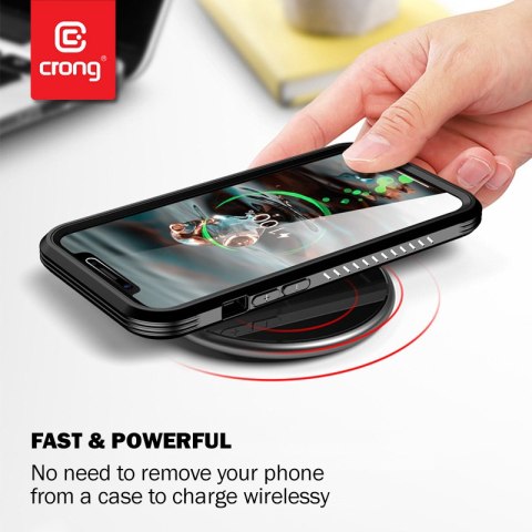 Crong PowerSpot Fast Wireless Charger - Aluminiowa ładowarka bezprzewodowa Qi 15W USB-C z powłoką ze szkła hartowanego (Silver W Crong Crong PowerSpot Fast Wireless Charger - Aluminiowa ładowarka bezprzewodowa Qi 15W USB-C z powłoką ze szkła hartowanego (Silver W Crong