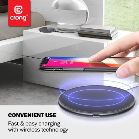 Crong PowerSpot Fast Wireless Charger - Aluminiowa ładowarka bezprzewodowa Qi 15W USB-C z powłoką ze szkła hartowanego (Silver W Crong Crong PowerSpot Fast Wireless Charger - Aluminiowa ładowarka bezprzewodowa Qi 15W USB-C z powłoką ze szkła hartowanego (Silver W Crong